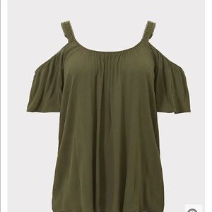 Torrid OLIVE GAUZE COLD SHOULDER TOP